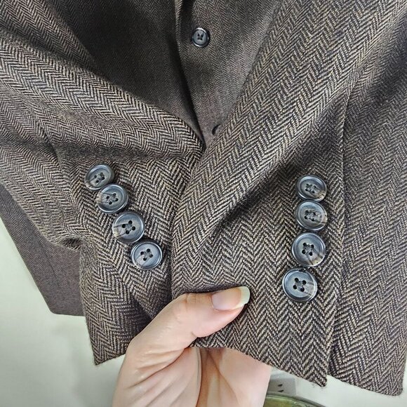 Lauren Ralph Lauren Mens Wool Blazer Brown Herringbone 2 Button Academia Sz 42S - Picture 3 of 9